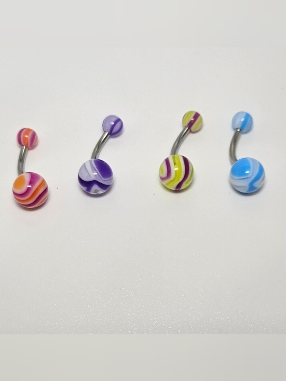 4 Belly  Ring Swirl Pattern Acrylic Ball Surgical Steel 14GA -1.6mm Length 10mm